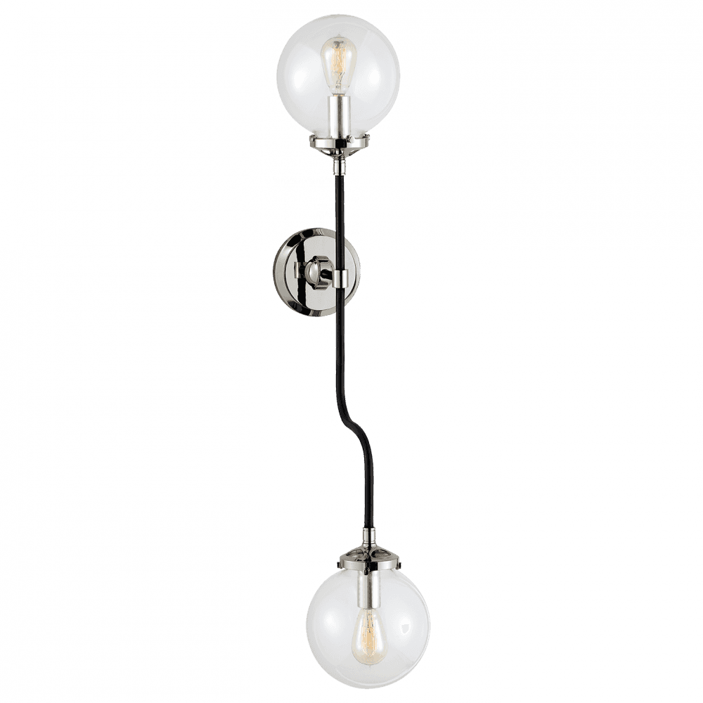 Visual Comfort & Co. Signature Collection Bistro Bathroom Wall Sconce, 2-Light, Polished Nickel, Clear Glass, 32"H (S 2022PN-CG 2MZFF)