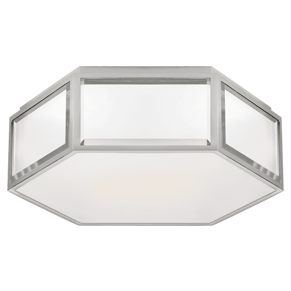 Visual Comfort & Co. Signature Collection Bradford Flush Mount, 2-Light, Hexagonal, Mirror, Polished Nickel, Frosted Glass, 13"W (KS 4120MIR/PN-FG CLR8J)