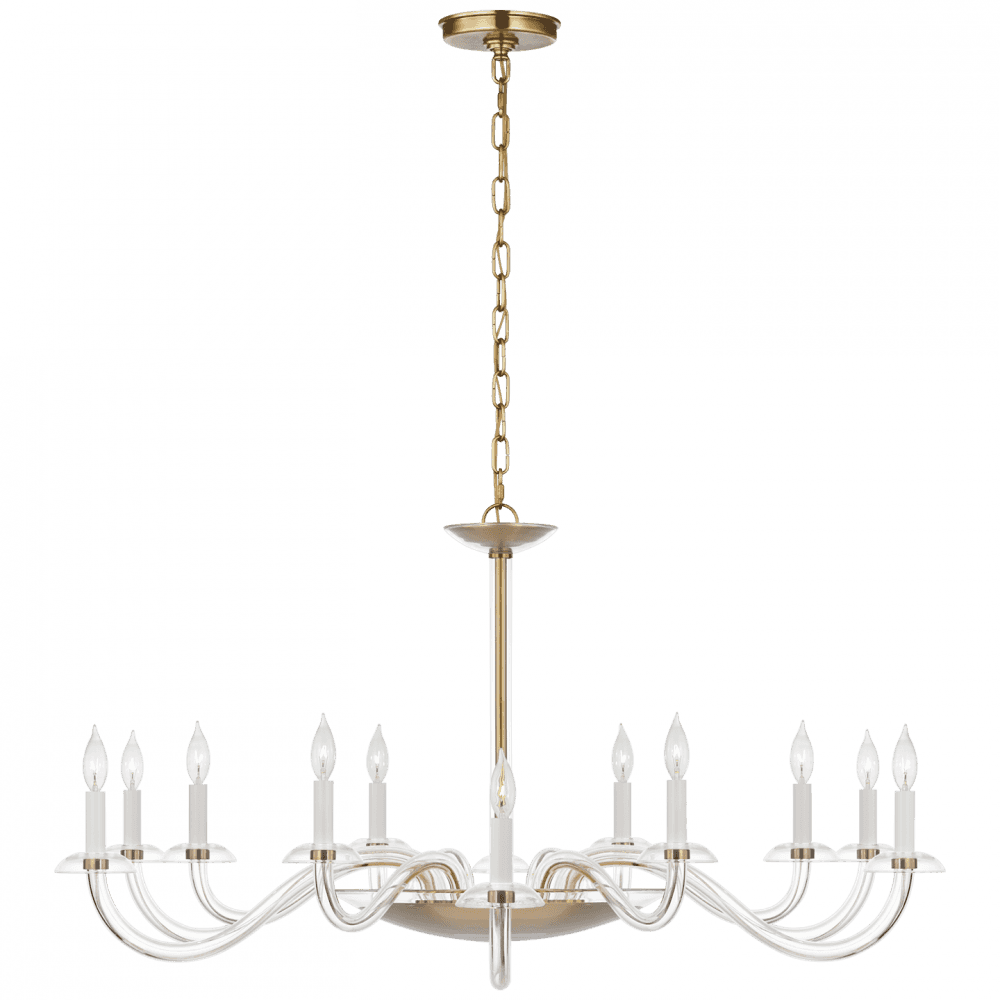 Visual Comfort Signature Brigitte Grande Chandelier Clear Glass and Hand-Rubbed Antique Brass