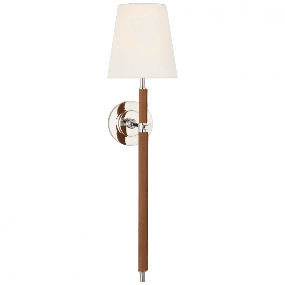 Visual Comfort Signature Bryant Large Wrapped Tail Sconce Polished Nickel and Natural Leather