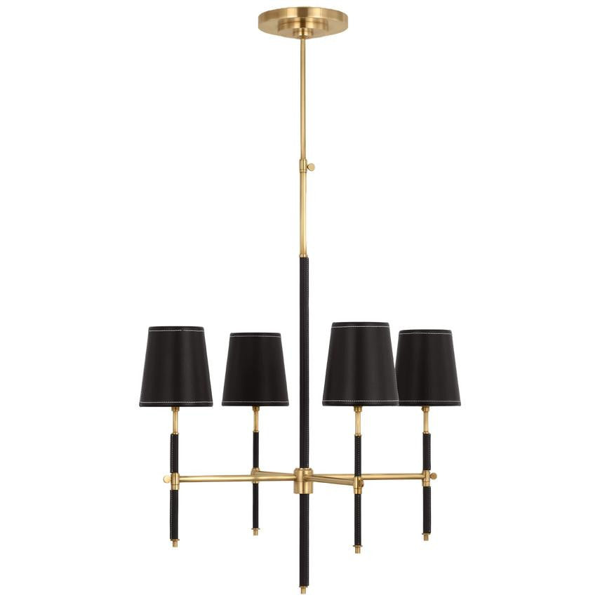 Visual Comfort Signature Bryant Small Wrapped Chandelier Hand-Rubbed Antique Brass and Chocolate Lea