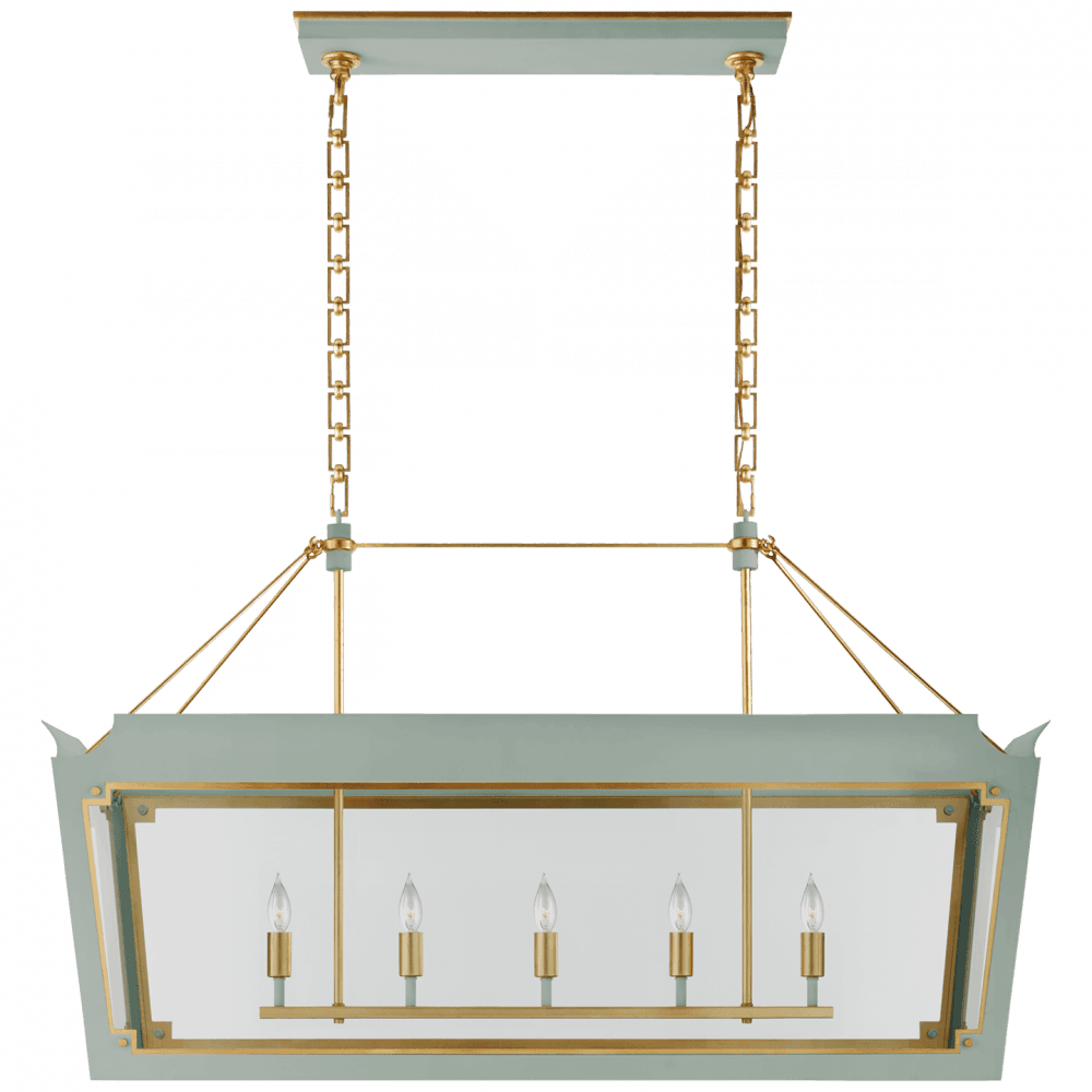 Visual Comfort Signature Caddo Linear Chandelier Celadon and Gild