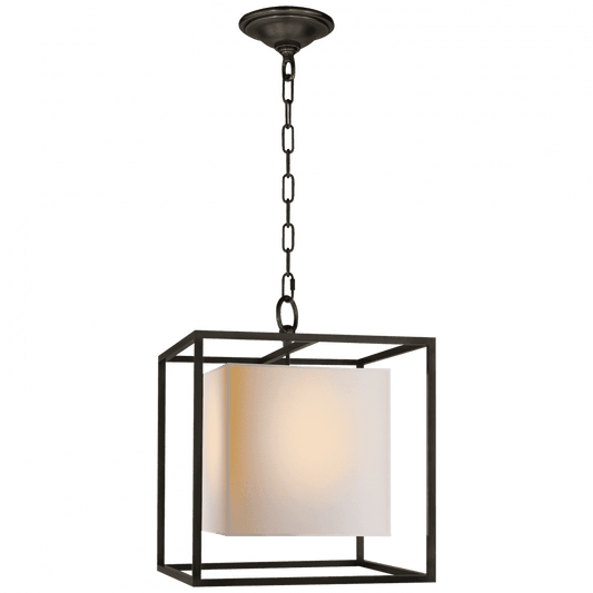 Visual Comfort & Co. Signature Collection Caged Lantern Pendant, 1-Light, Bronze, Natural Paper Cube Shade, 16"W (SC 5159BZ 2FV71)