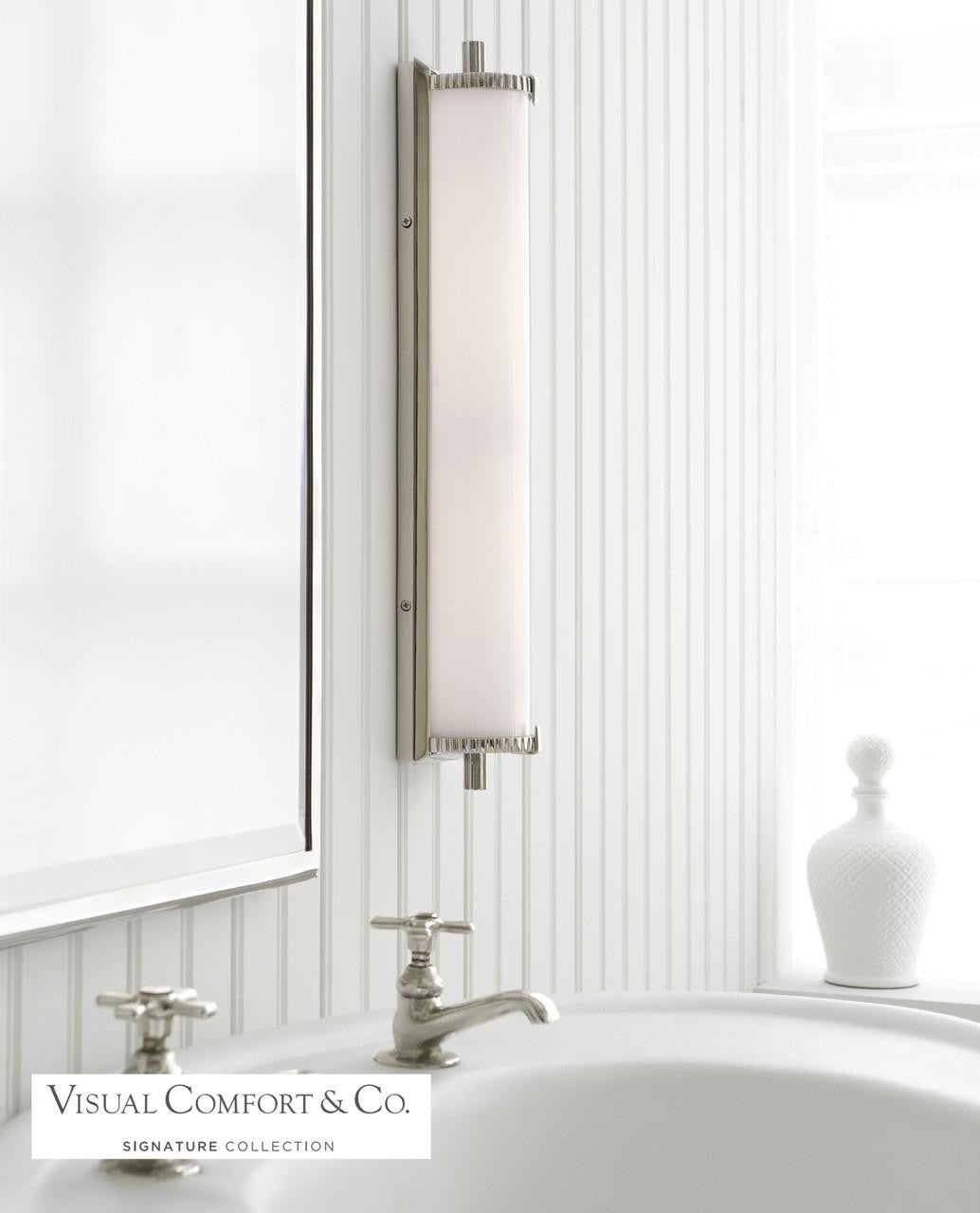 Visual Comfort & Co. Signature Collection Calliope Bathroom Wall Sconce, 2-Light, Polished Nickel, White Glass, 20.5"H (TOB 2185PN-WG 2CVH1)