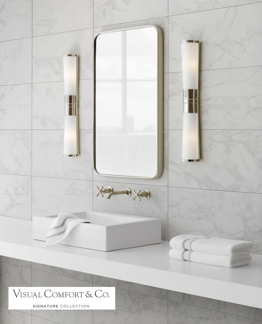 Visual Comfort & Co. Signature Collection Carew Bathroom Wall Sconce, 2-Light, Polished Nickel, White Glass, 24"H (CHD 1563PN-WG 2UZUL)
