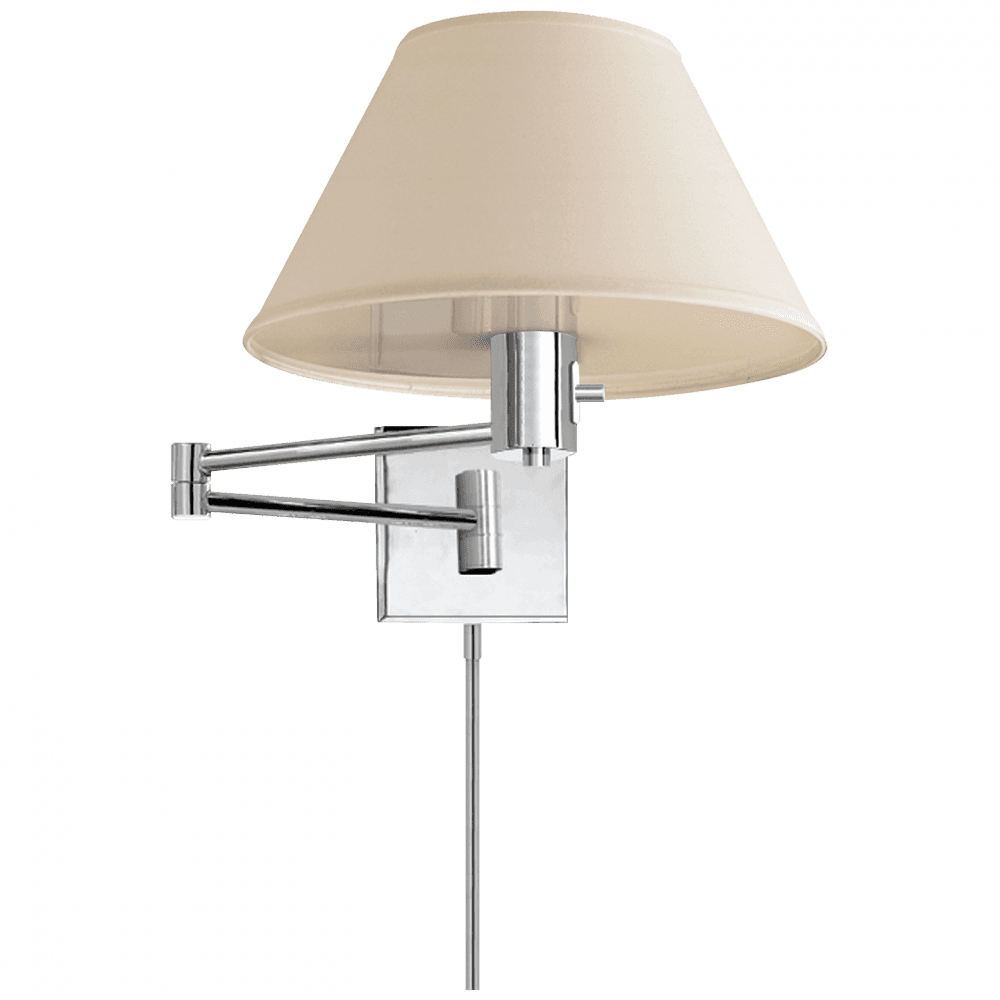 Visual Comfort & Co. Signature Collection Classic Swing Arm Wall Sconce With Plug, 1-Light, Polished Nickel, Linen Shade, 11"H (92000D PN-L 2FY5H)