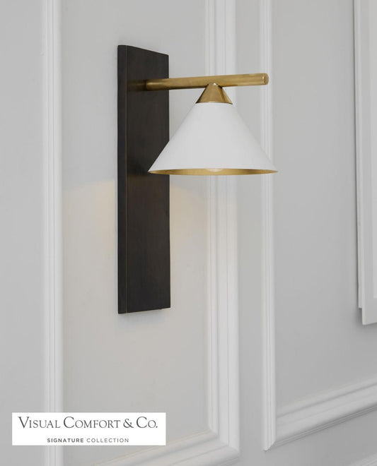 Visual Comfort & Co. Signature Collection Cleo Wall Sconce, 1-Light, Bronze, White Shade, 14"H (KW 2410BZ/AB-WHT 2V3RX)