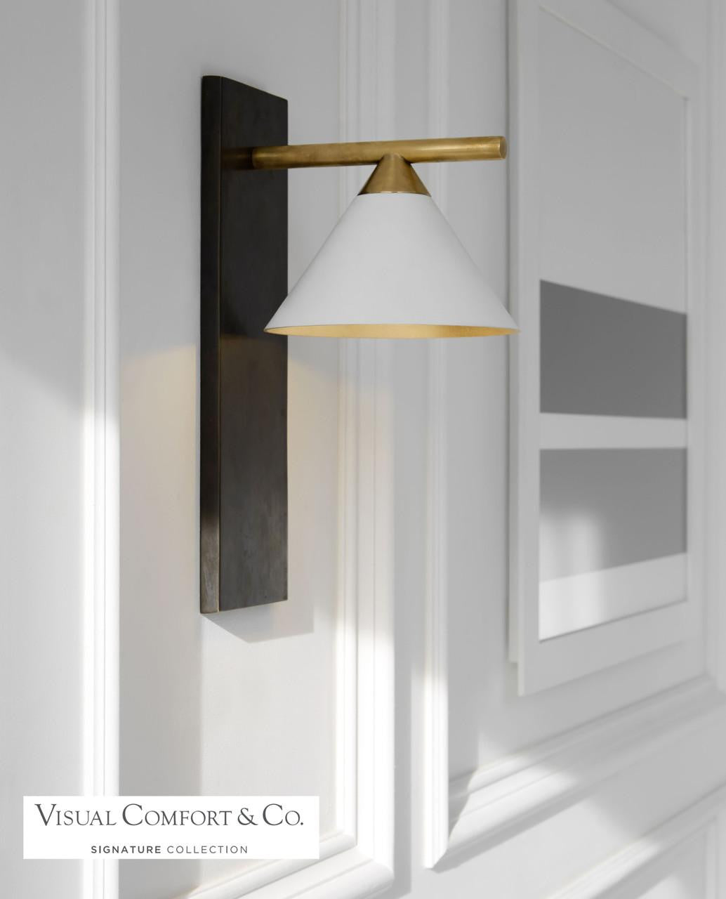 Visual Comfort & Co. Signature Collection Cleo Wall Sconce, 1-Light, Bronze, White Shade, 14"H (KW 2410BZ/AB-WHT 2V3RX)