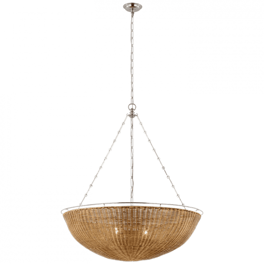 Visual Comfort Signature Clovis Extra Large Chandelier Polished Nickel and Natural Wicker