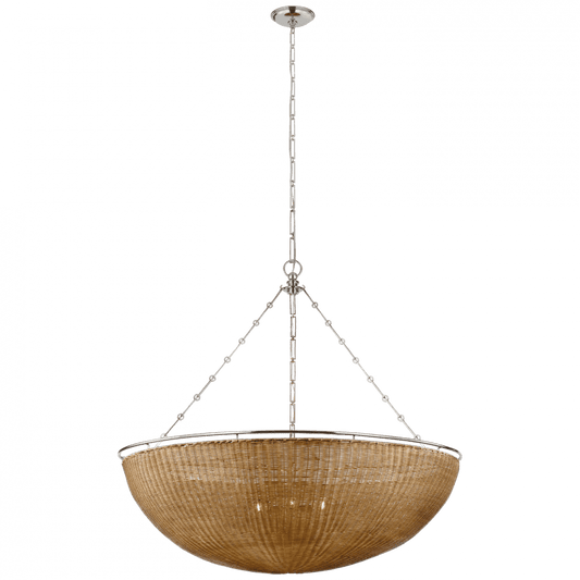 Visual Comfort Signature Clovis Grande Chandelier Polished Nickel and Natural Wicker