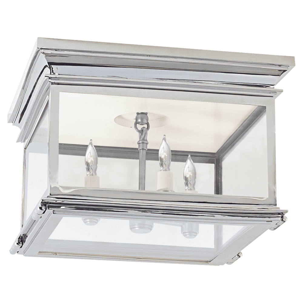 Visual Comfort & Co. Signature Collection Club Flush Mount, 3-Light, Square, Polished Nickel, Clear Glass, 13"W (CHC 4129PN-CG 25R64)