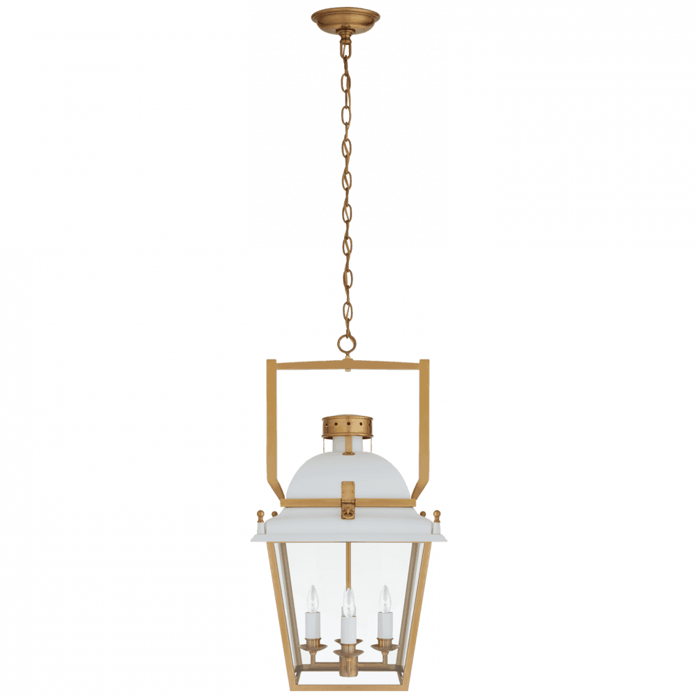 Visual Comfort Signature Coventry Lantern Pendant Matte White and Antique-Burnished Brass
