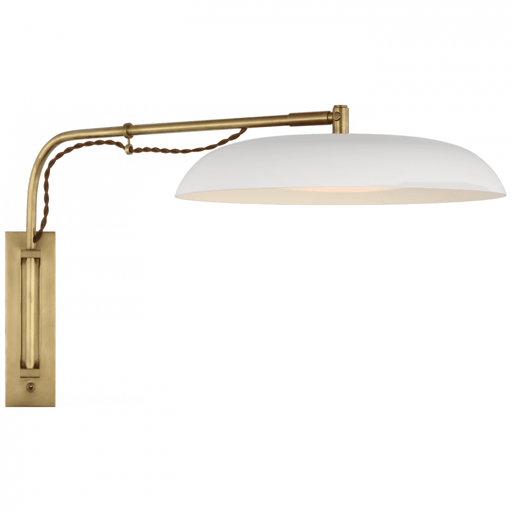Visual Comfort Signature Cyrus Medium Articulating Wall Light Hand-Rubbed Antique Brass and White