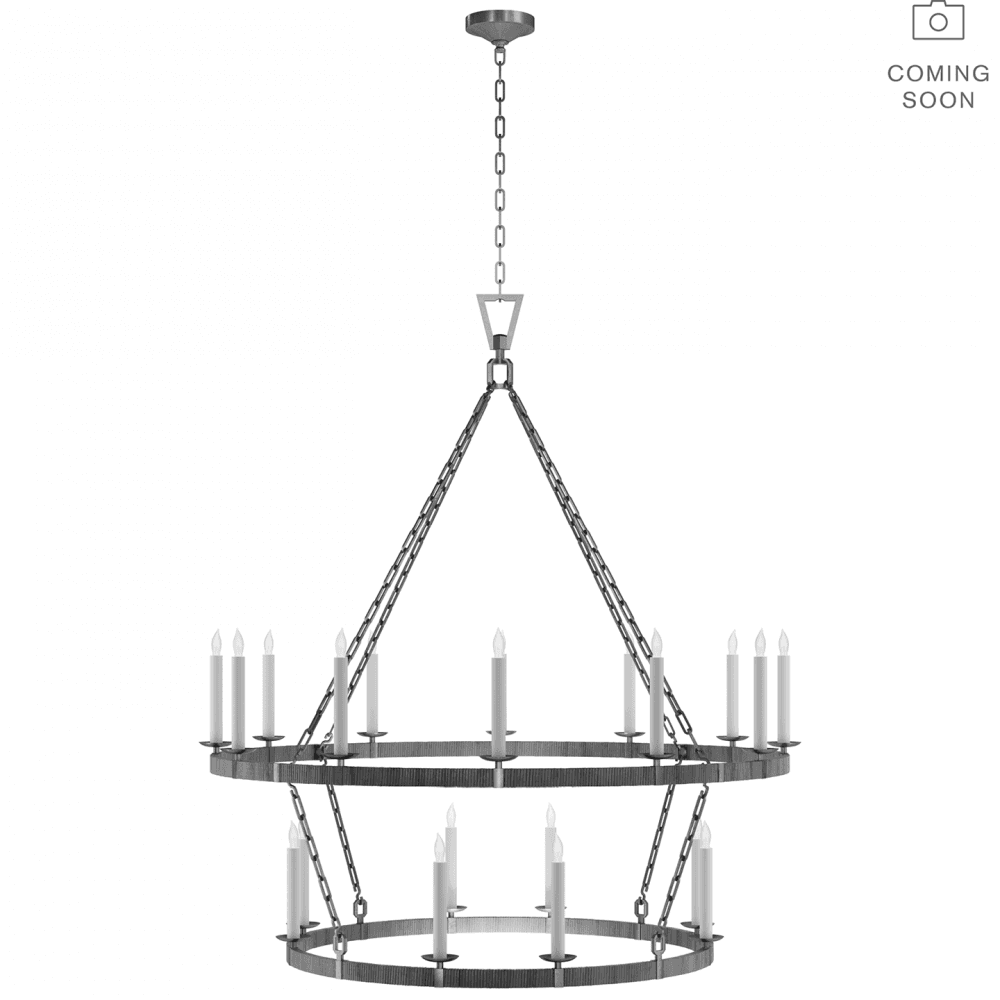 Visual Comfort Signature Darlana Extra Large Two Tier Chandelier Aged Iron and Natural Rattan