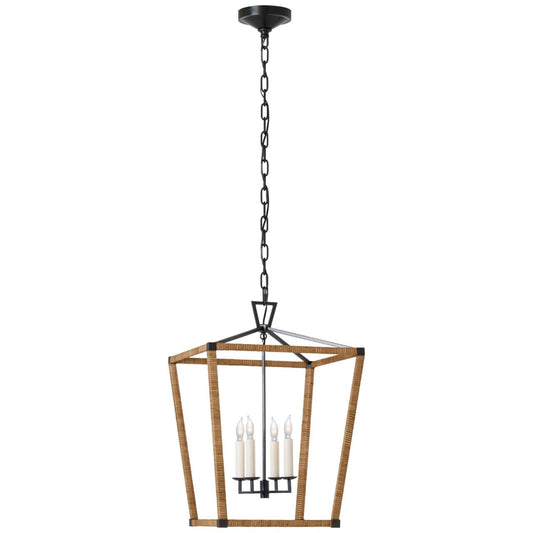 Visual Comfort Signature Darlana Medium Wrapped Lantern Aged Iron and Natural Rattan