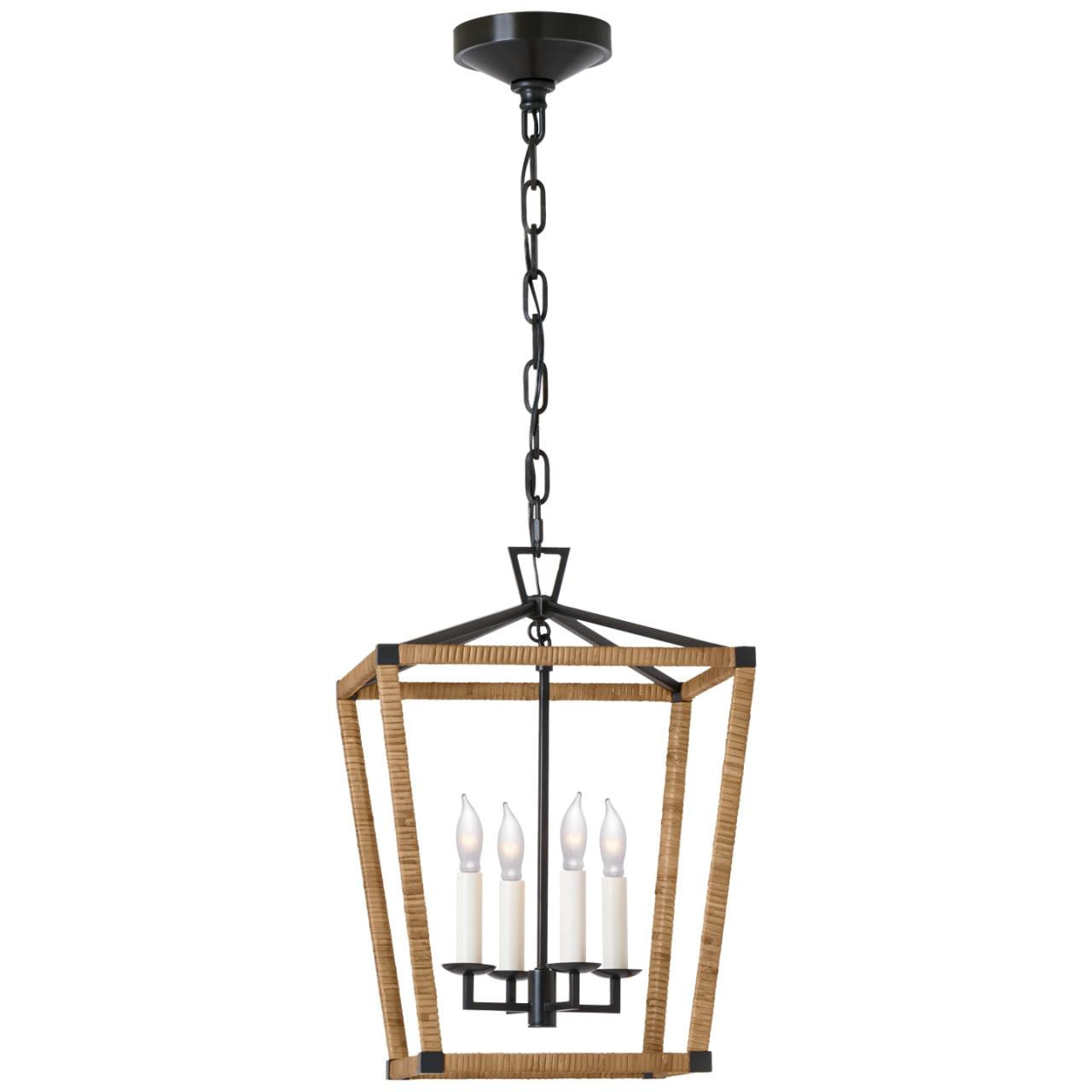 Visual Comfort Signature Darlana Small Wrapped Lantern Aged Iron and Natural Rattan