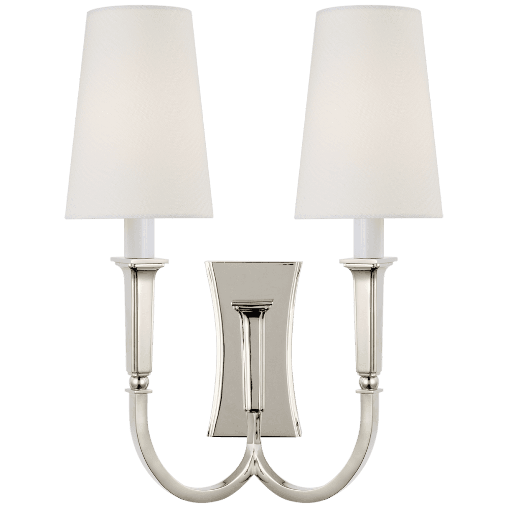 Visual Comfort & Co. Signature Collection Delphia Single Arm Wall Sconce, 2-Light, Polished Nickel, Linen Shade, 17"H (TOB 2273PN-L CHYE5)