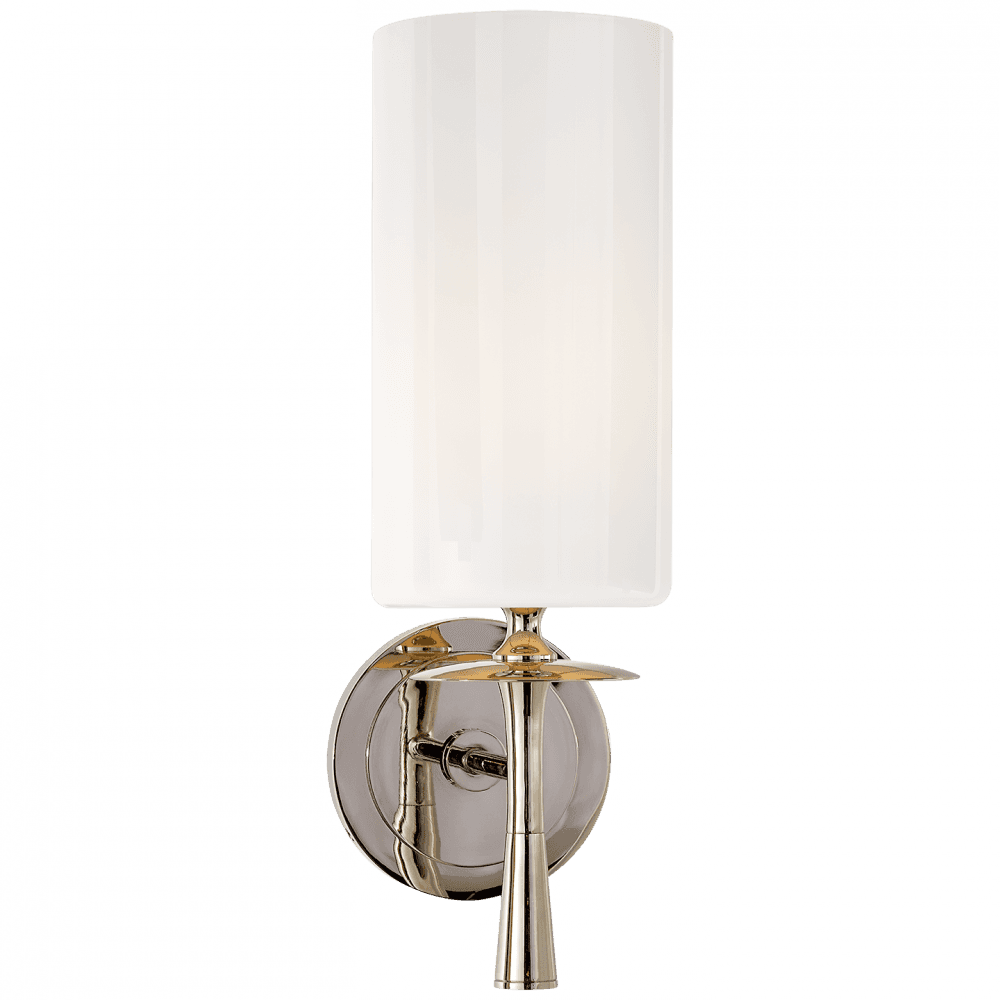 Visual Comfort & Co. Signature Collection Drunmore Bathroom Wall Sconce, 1-Light, Polished Nickel, White Glass, 14.25"H (ARN 2018PN-WG 2K3NA)