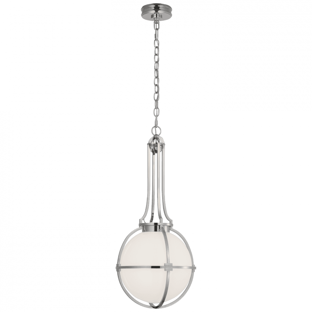 Visual Comfort Signature Gracie Medium Captured Globe Pendant Polished Nickel White Glass