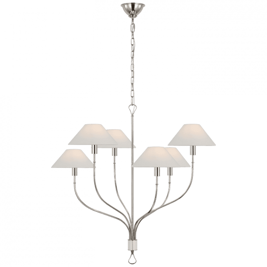 Visual Comfort Signature Griffin Large Staggered Tail Chandelier Polished Nickel and Parchment Leather
