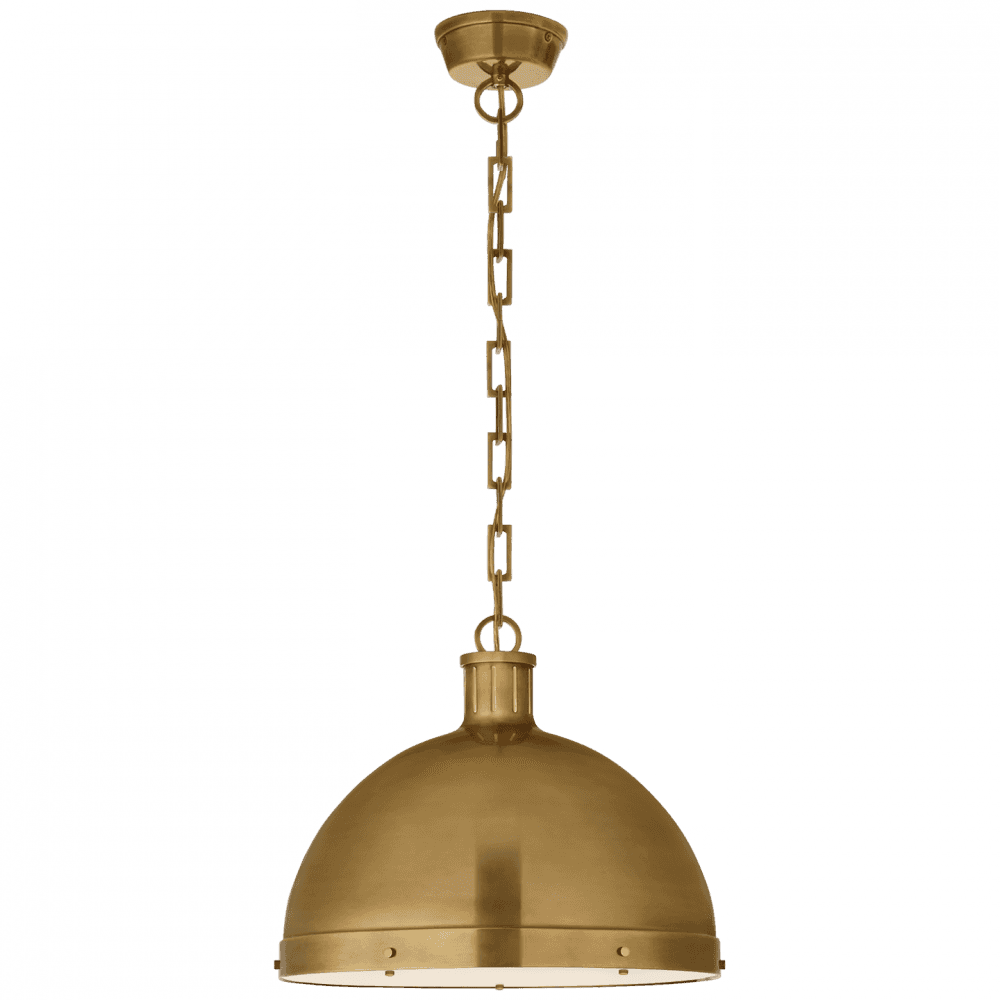 Visual Comfort & Co. Signature Collection Hicks Pendant, 2-Light, Hand-Rubbed Antique Brass, Frosted Acrylic, 16"W (TOB 5071HAB CLV77)
