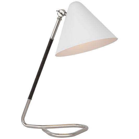 Visual Comfort Signature Laken Small Desk Lamp Polished Nickel and Black Rattan