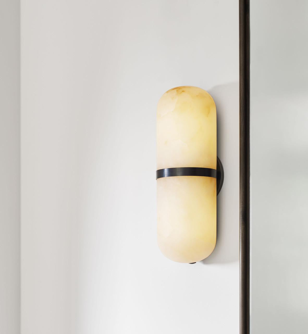 Visual Comfort & Co. Signature Collection Melange Pill Form Wall Sconce, 2-Light, Bronze, Alabaster Shade, 12.5"H (KW 2012BZ-ALB 2V3RH)