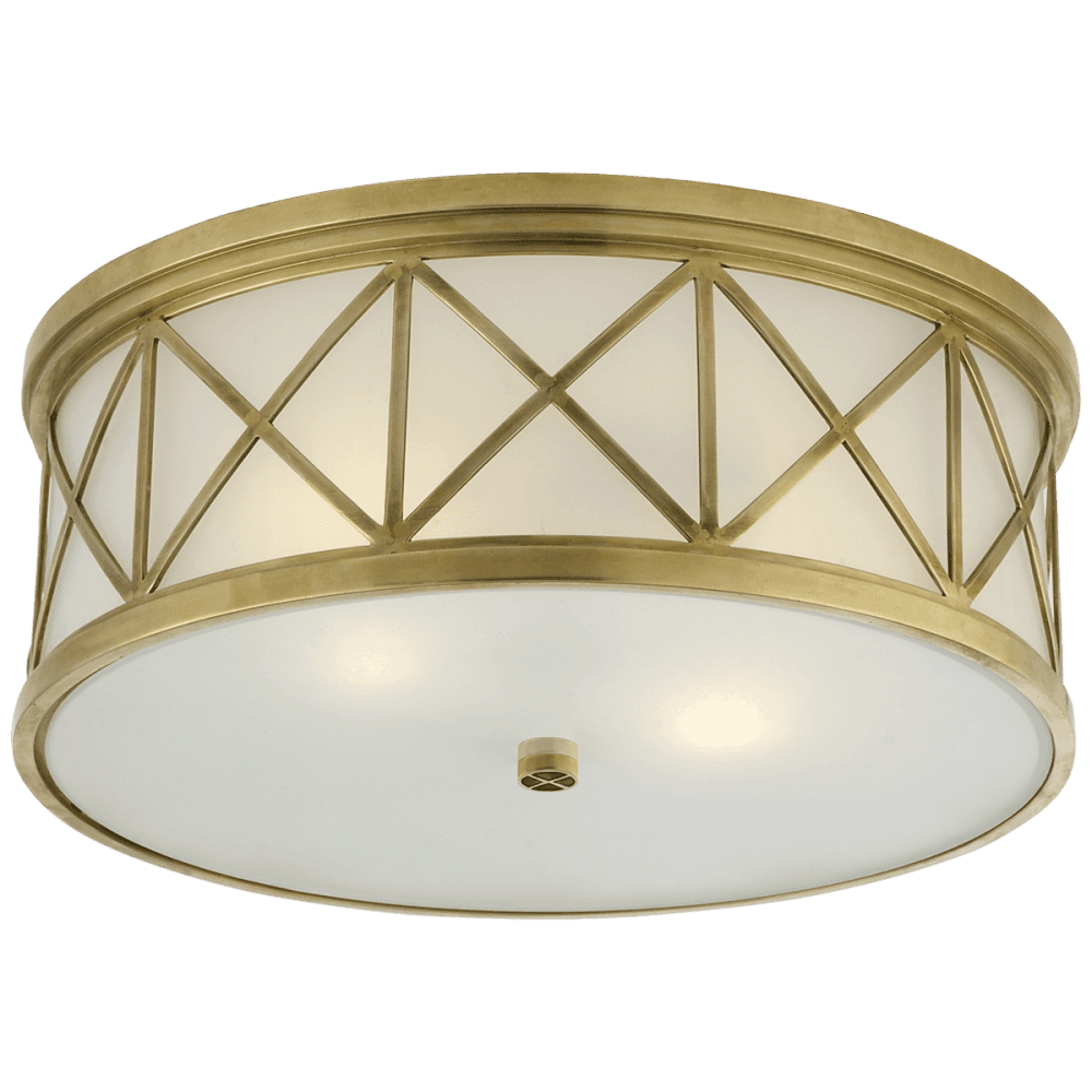 Visual Comfort & Co. Signature Collection Montpelier Flush Mount, 3-Light, Hand-Rubbed Antique Brass, Frosted Glass, 16"W (SK 4011HAB-FG 2MZJ2)