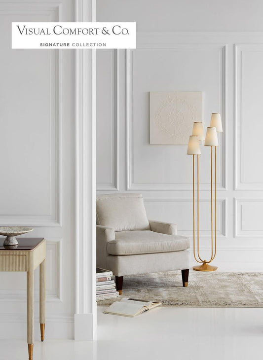 Visual Comfort & Co. Signature Collection Montreuil Floor Lamp, 4-Light, Gild, Linen Shade, 67"H (ARN 1025G-L 2R51X)