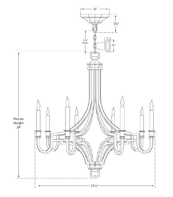 Visual Comfort & Co. Signature Collection Mykonos Chandelier, 8-Light, Aged Iron, 27.5"W (CHC 1561AI 25P7G)