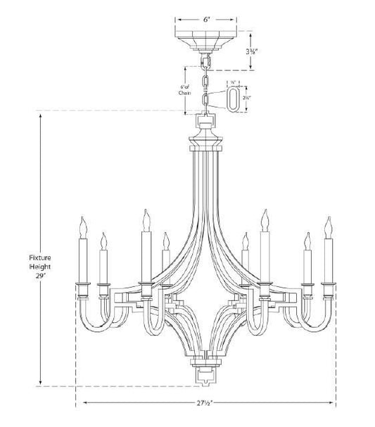 Visual Comfort & Co. Signature Collection Mykonos Chandelier, 8-Light, Aged Iron, 27.5"W (CHC 1561AI 25P7G)
