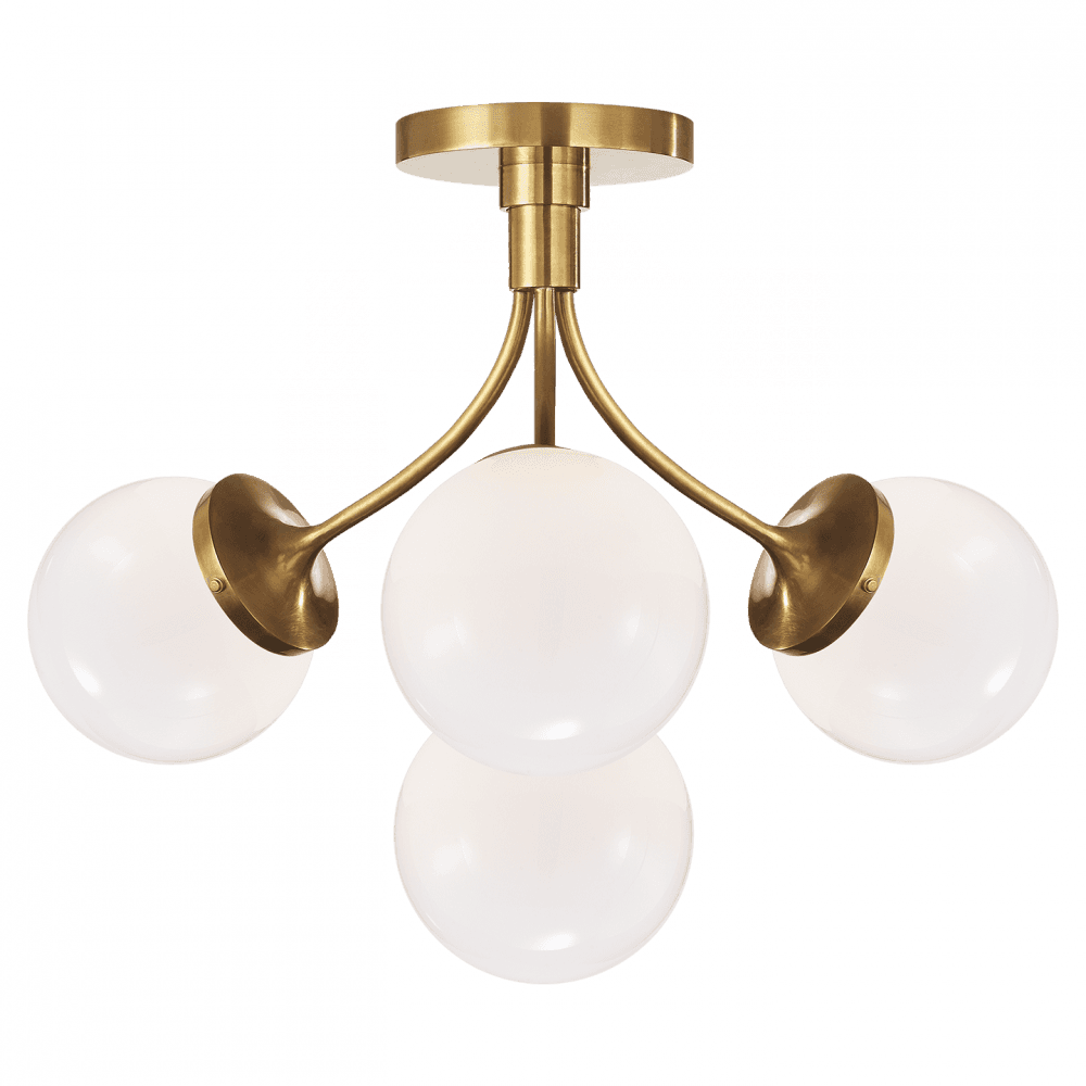Visual Comfort & Co. Signature Collection Prescott Semi-Flush Mount, 4-Light, Soft Brass, White Glass, 18"W (KS 4407SB-WG C_UJN)