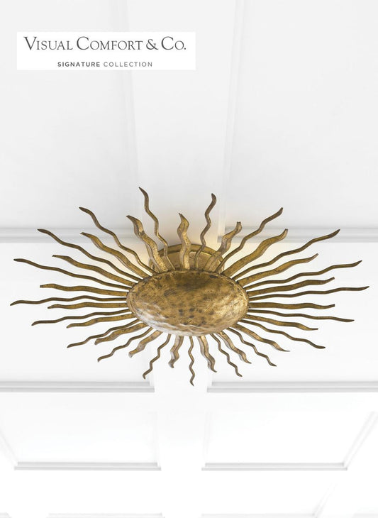 Visual Comfort & Co. Signature Collection Re Flush Mount, 2-Light, Gilded Iron, 22"W (SK 4000GI 2FW5R)