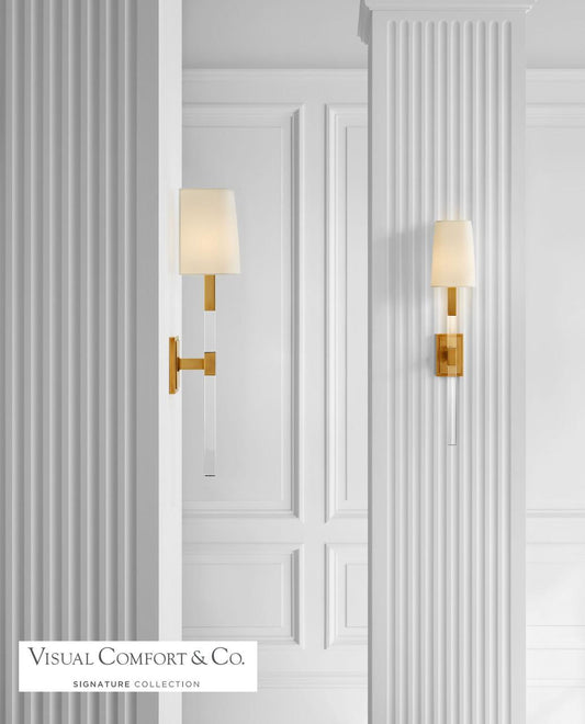 Visual Comfort Signature Reagan Medium Tail Wall Sconce Polished Nickel and Crystal