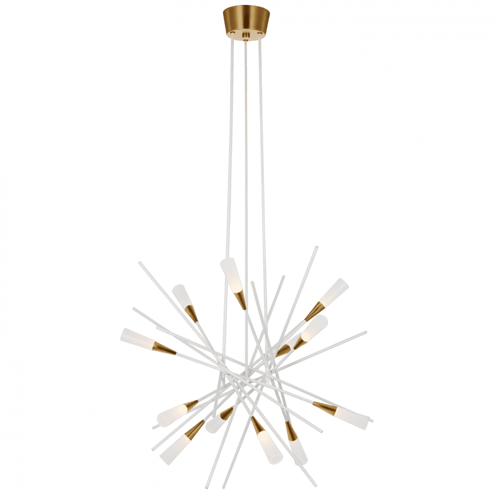 Visual Comfort Signature Stellar Medium Chandelier Matte White and Antique Brass