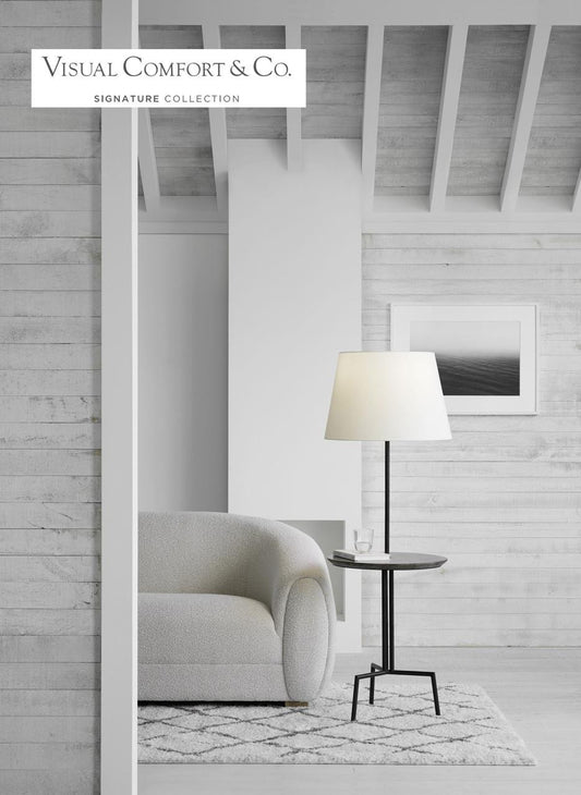 Visual Comfort & Co. Signature Collection Tavlian Large Tray Table Floor Lamp - Aged Iron and Gray Marble