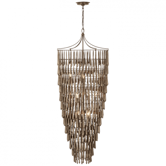Visual Comfort Signature Vacarro Tall Cascading Chandelier Antique Bronze Leaf