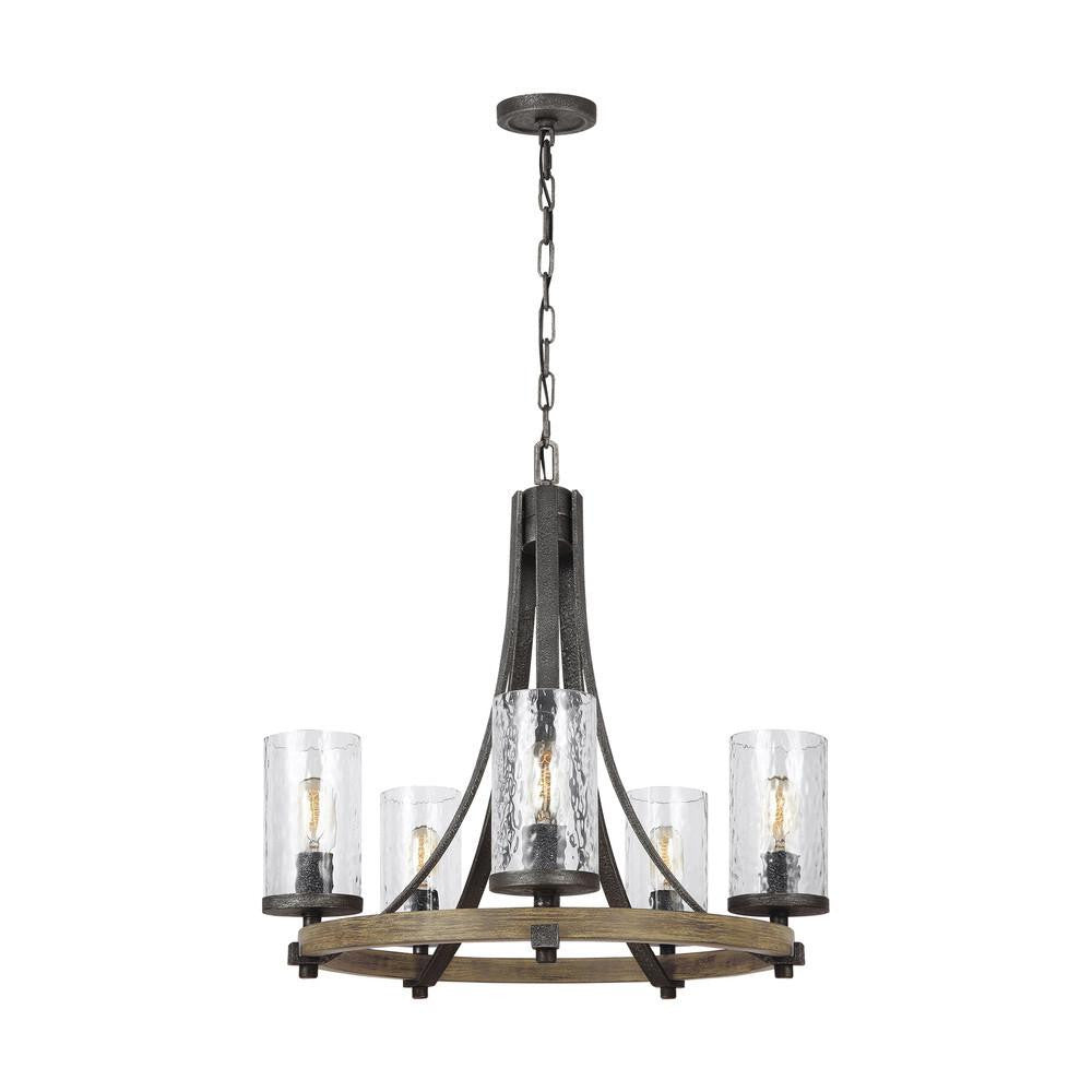 Visual Comfort Studio Angelo 5 Light Small Chandelier Distressed Weathered Oak / Slate Grey Metal