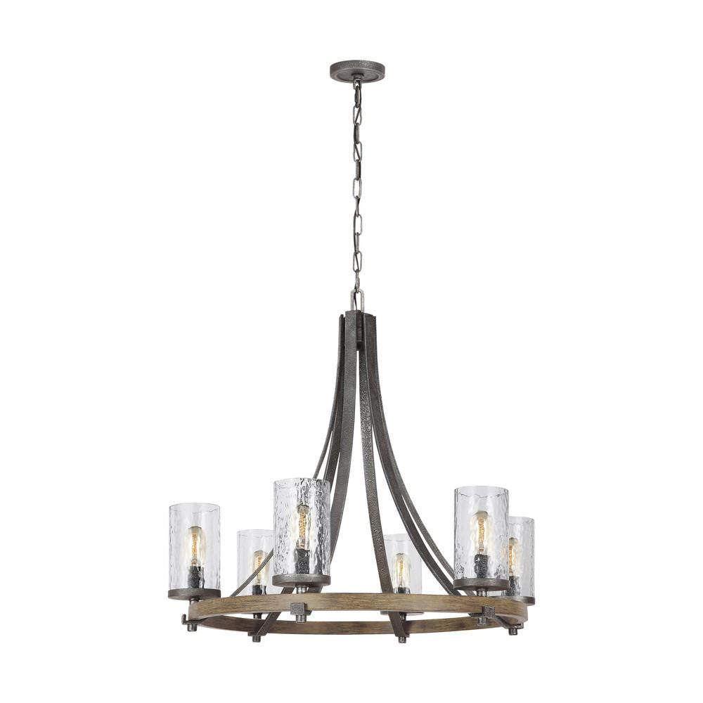 Visual Comfort Studio Angelo 6 Light Medium Chandelier Distressed Weathered Oak / Slate Grey Metal