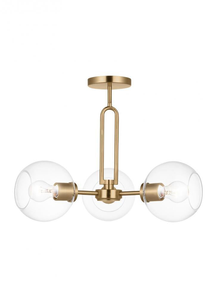 Visual Comfort Studio Codyn 3 Light LED Semi-Flush Convertible Pendant Satin Brass