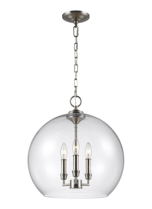 Visual Comfort Studio Lawler 3 Light Orb Pendant Satin Nickel