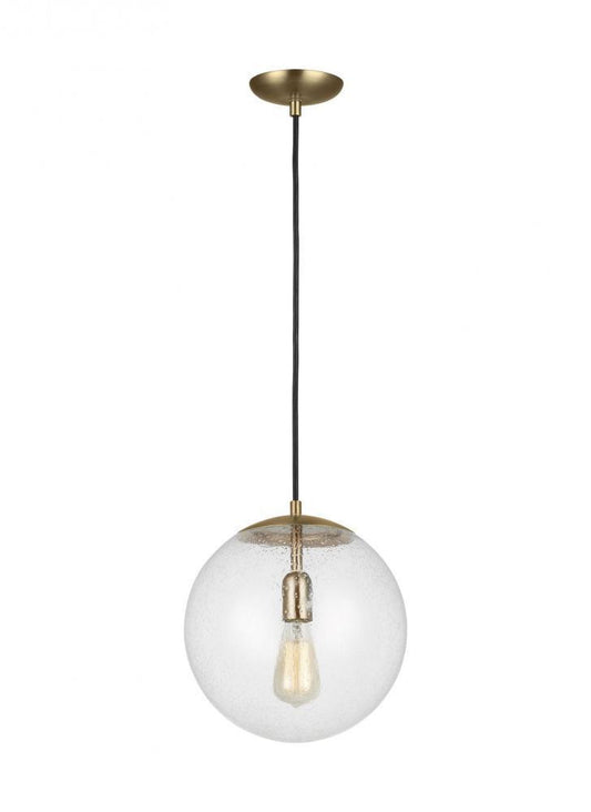 Leo Large Globe Pendant - Satin Brass, LED Module, Clear Seeded