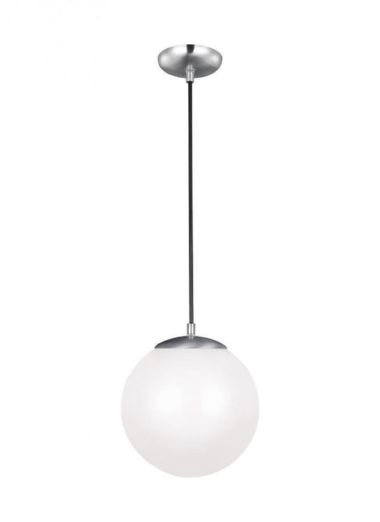 Leo Medium Globe Pendant - Satin Aluminum, A19, Smooth White