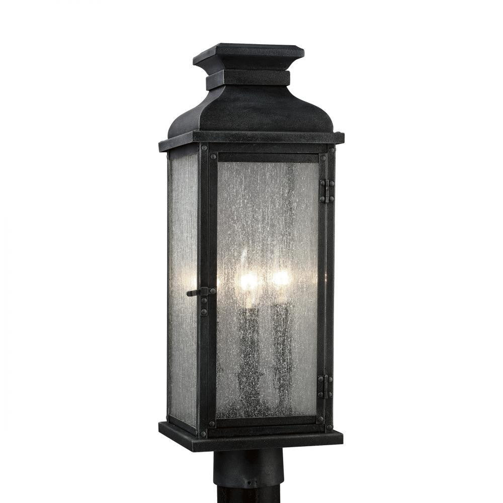Visual Comfort Studio Pediment 3 Light Post Lantern Dark Weathered Zinc