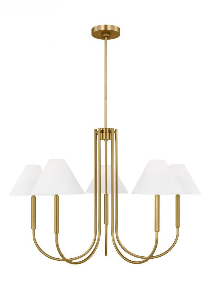 Visual Comfort Studio Porteau 5 Light Large Chandelier Satin Brass