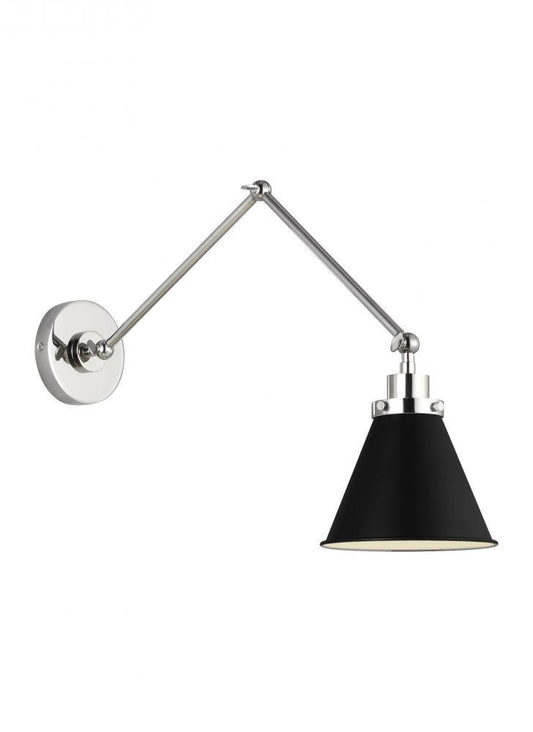 Visual Comfort Studio Wellfleet Double Arm Cone Task Wall Sconce Midnight Black and Polished Nickel