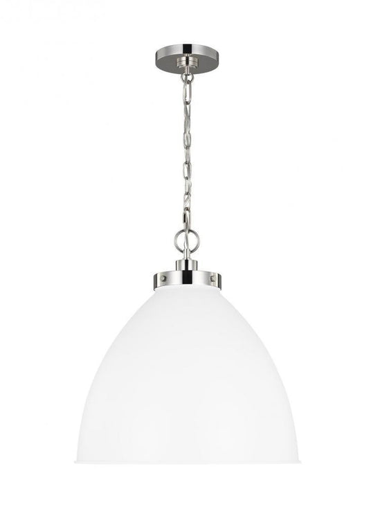 Visual Comfort Studio Wellfleet Large Dome Pendant Matte White and Polished Nickel