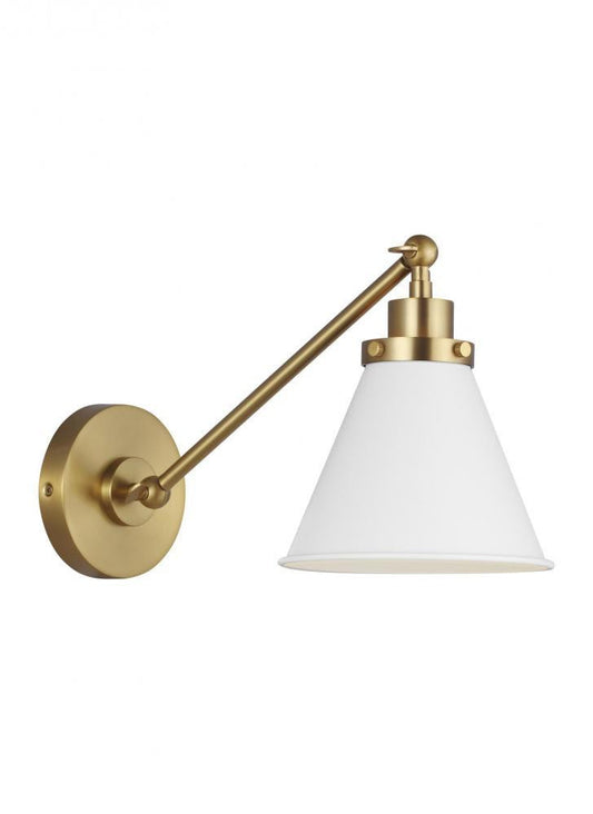 Visual Comfort Studio Wellfleet Single Arm Cone Task Wall Sconce Matte White and Burnished Brass