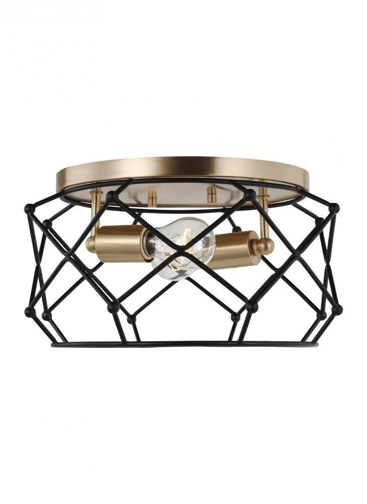 Visual Comfort Studio Zarra 2 Light Flush Mount Satin Brass