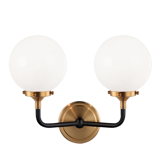 Matteo Lighting Particles Double 2-Light Wall Sconce in Aged Gold Brass with Opal Glass, 14.15"W (W58202AGOP)